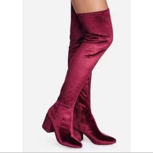New womens Stuart Weitzman tieland red velvet stretch over the knee boots